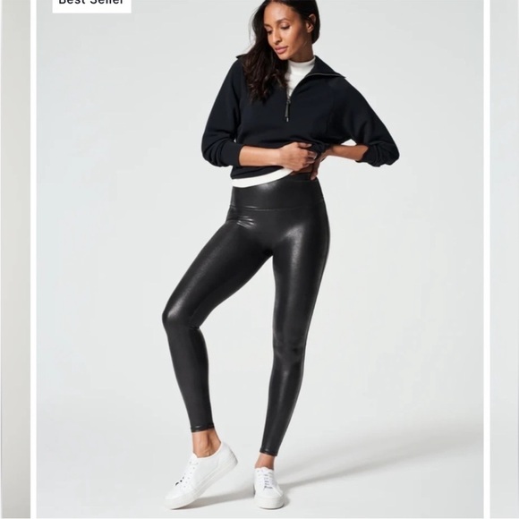 SPANX Faux Leather Leggings XS Tall Black Pants - Picture 1 of 15